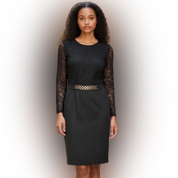 Dresses & Skirts - Elegant Black Lace Dress with Gold Accents